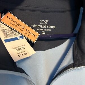 Vineyard Vines Light Blue and Navy 1/4 zip Pullover
